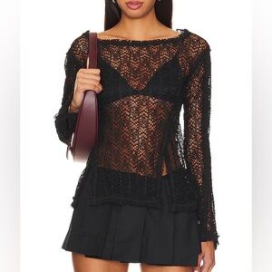 NWT Free People On the Road twisted lace top black size medium